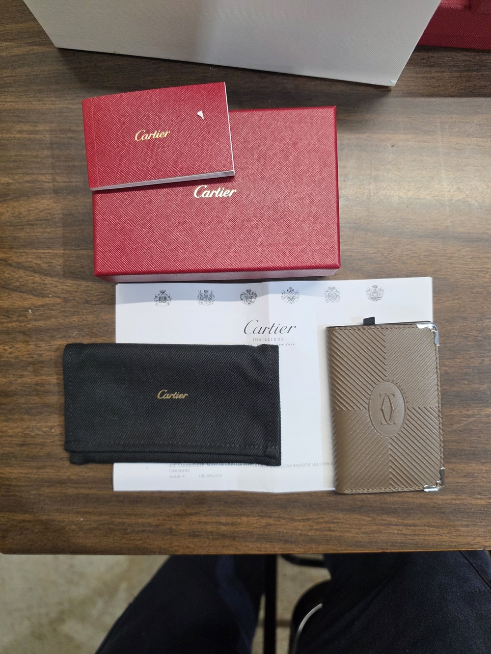 Cartier Taupe Card Holder with Silver Metal Corners